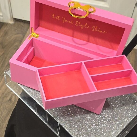 Disney Minnie Mouse Gold Icon Pink Lacquer Wood Jewelry Organizer - Picture 12 of 15